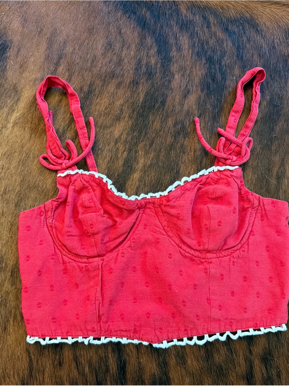 Red Bustier Crop Top with White Trim - Women Tops
